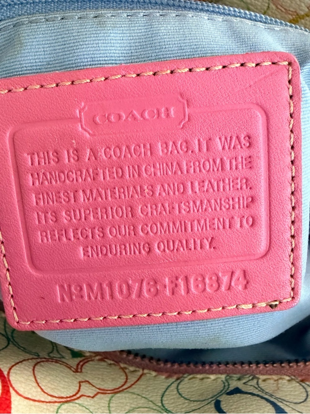 Coach Multicolor Signature Canvas Tote with Pink Trim - Picture 6 of 9